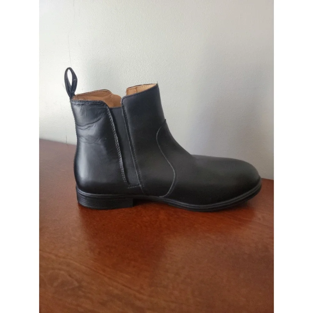 Xena Women's Black Leather Chelsea Ankle Boots Side Zip Round Toe Slip Oil 10W